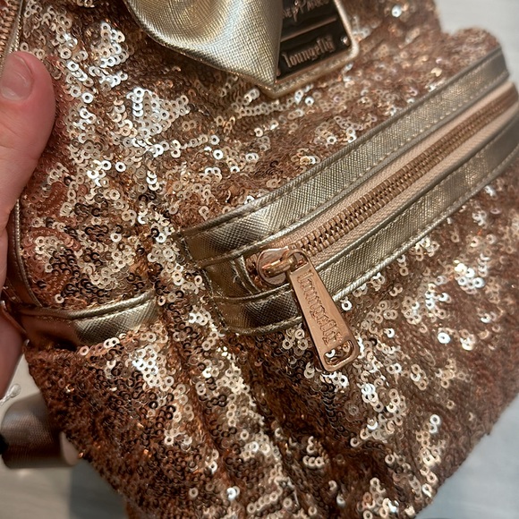 Minnie Mouse Sequin Loungefly Mini Backpack – Rose Gold - Picture 4 of 4